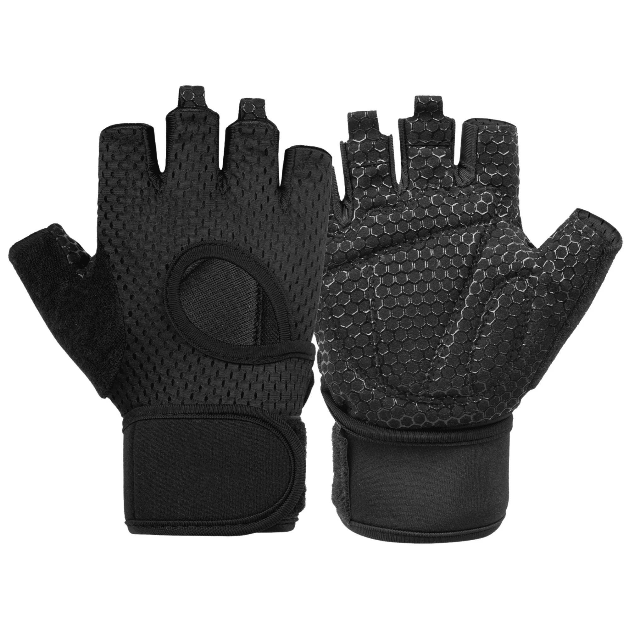 Black Padded Fingerless Weightlifting Gloves